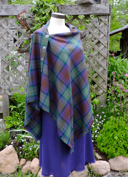 Button Shawl~ 100% Wool Tartan