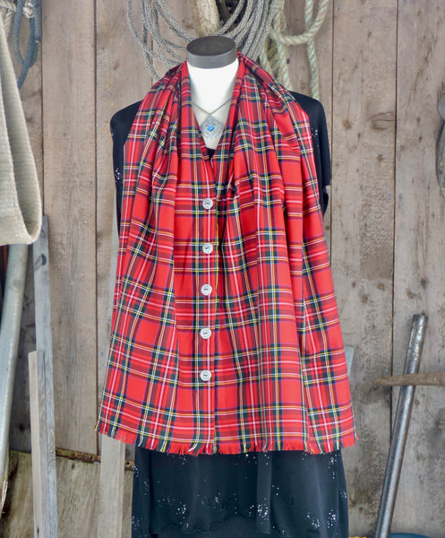 Button Shawl~ Twill Weave Tartan Suiting