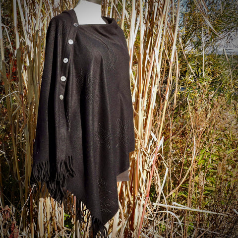 Button Shawl~Maple Leaf Embossed Cashmere Blend