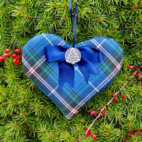 Lavender Tartan Heart with Holiday Ribbon