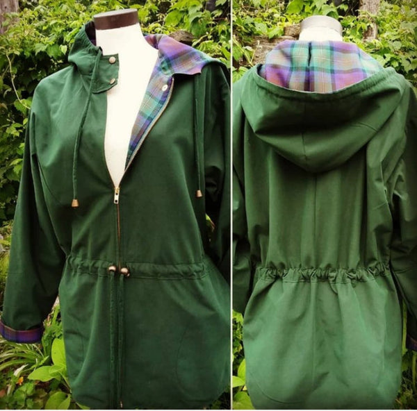 Tartan Lined Rain Jacket~Forest Green